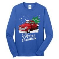 Vintage Wagon Christmas Tree On Car Xmas Red Truck Gift Tall Long Sleeve T-Shirt