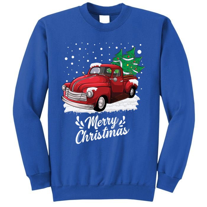 Vintage Wagon Christmas Tree On Car Xmas Red Truck Gift Tall Sweatshirt