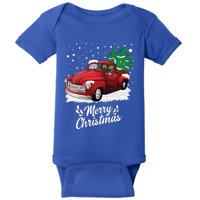 Vintage Wagon Christmas Tree On Car Xmas Red Truck Gift Baby Bodysuit