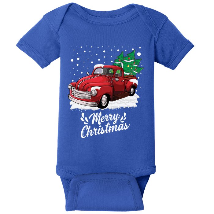 Vintage Wagon Christmas Tree On Car Xmas Red Truck Gift Baby Bodysuit