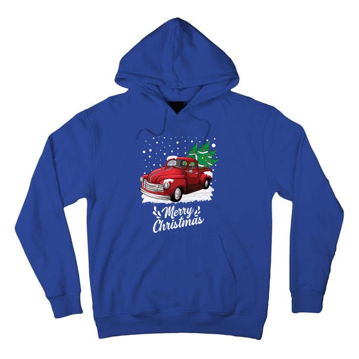 Vintage Wagon Christmas Tree On Car Xmas Red Truck Gift Tall Hoodie