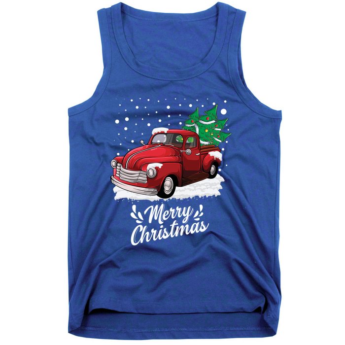 Vintage Wagon Christmas Tree On Car Xmas Red Truck Gift Tank Top