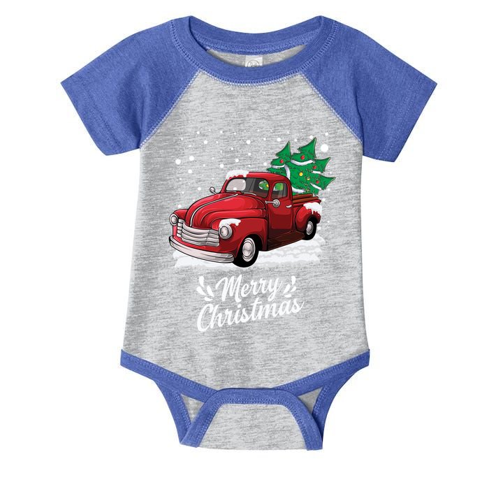 Vintage Wagon Christmas Tree On Car Xmas Red Truck Gift Infant Baby Jersey Bodysuit