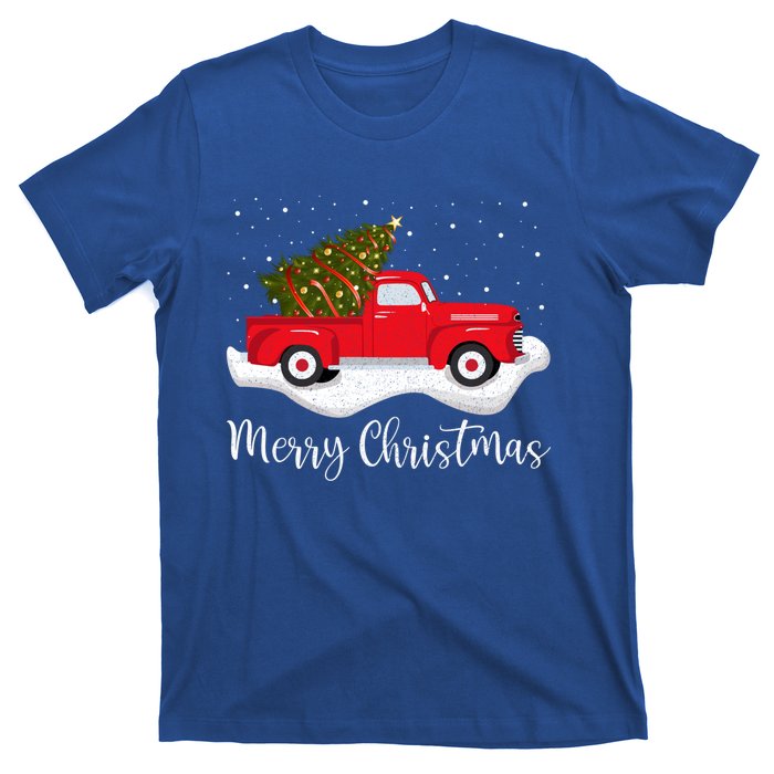 Vintage Wagon Christmas Cool Gift Tree On Car Xmas Red Truck Cool Gift T-Shirt