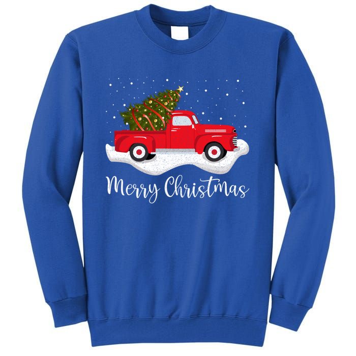 Vintage Wagon Christmas Cool Gift Tree On Car Xmas Red Truck Cool Gift Tall Sweatshirt