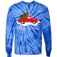 Vintage Wagon Christmas Cool Gift Tree On Car Xmas Red Truck Cool Gift Tie-Dye Long Sleeve Shirt