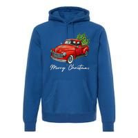 Vintage Wagon Christmas Tree On Red Truck Car Xmas Vacation Meaningful Gift Premium Hoodie