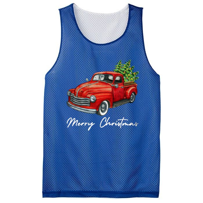 Vintage Wagon Christmas Tree On Red Truck Car Xmas Vacation Meaningful Gift Mesh Reversible Basketball Jersey Tank