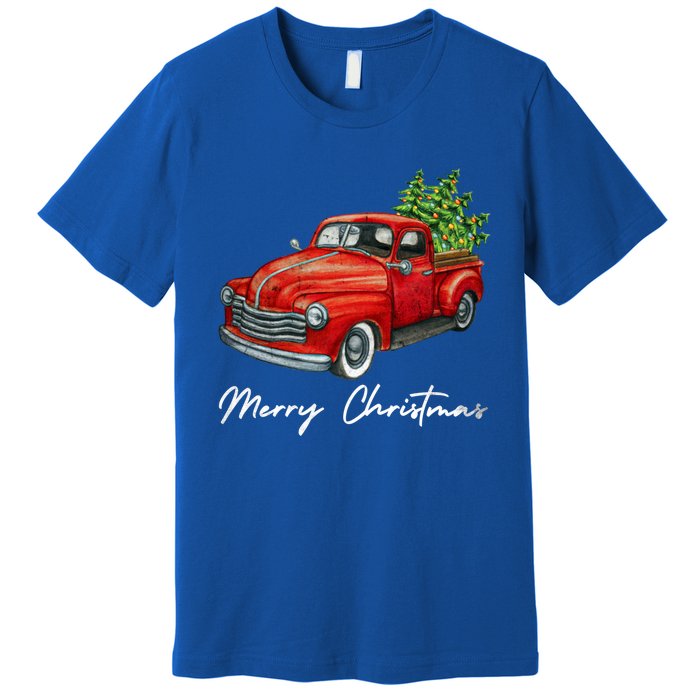 Vintage Wagon Christmas Tree On Red Truck Car Xmas Vacation Meaningful Gift Premium T-Shirt