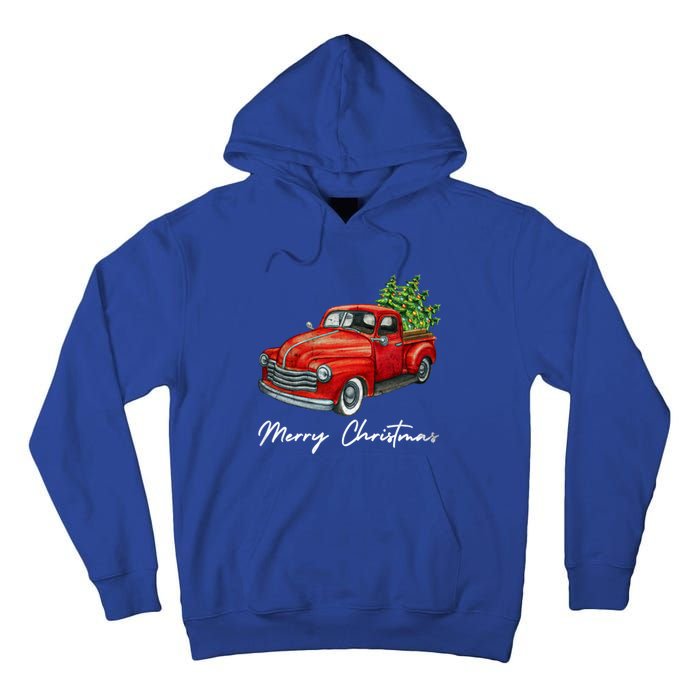 Vintage Wagon Christmas Tree On Red Truck Car Xmas Vacation Meaningful Gift Tall Hoodie