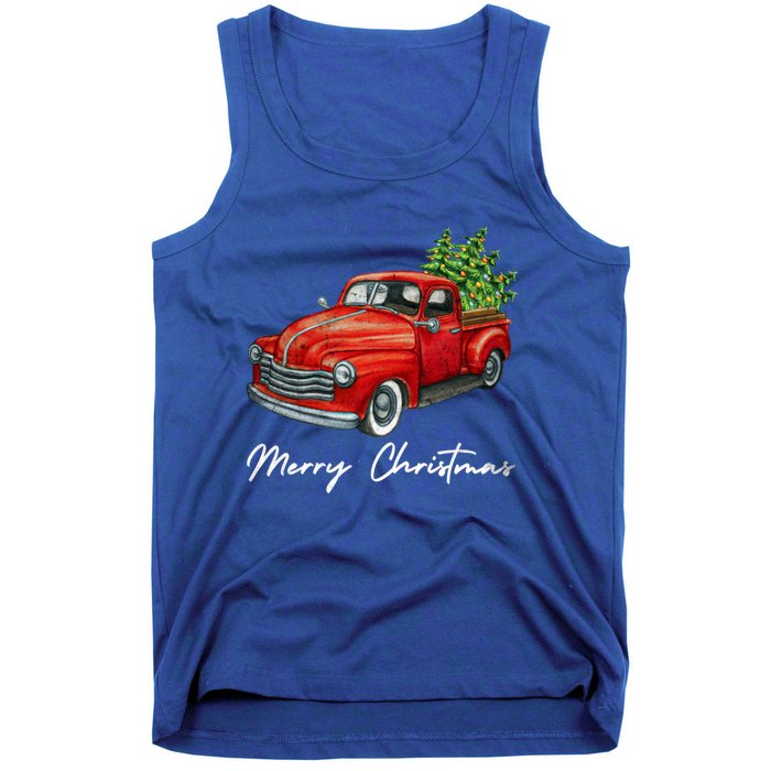 Vintage Wagon Christmas Tree On Red Truck Car Xmas Vacation Meaningful Gift Tank Top