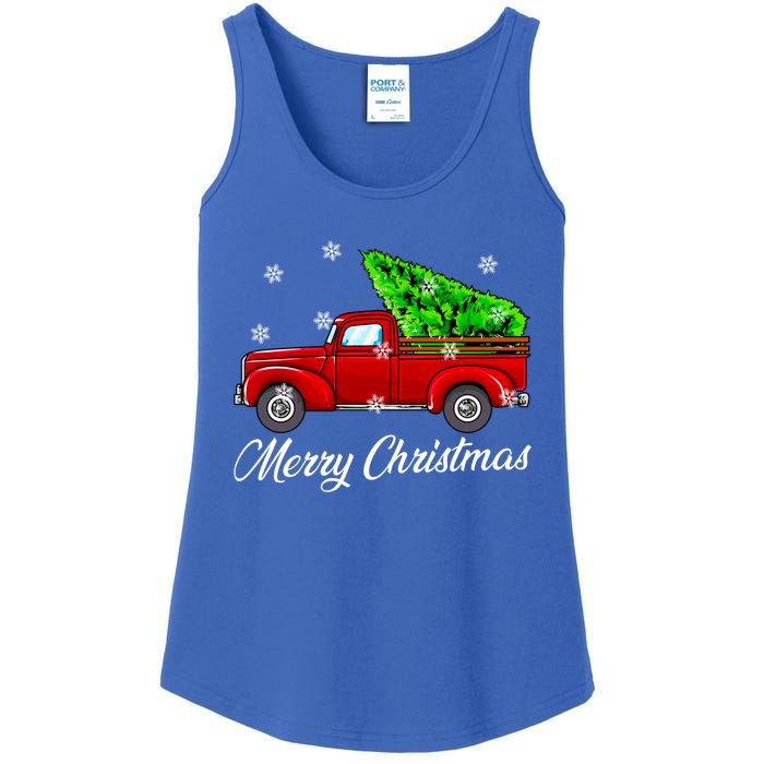 Vintage Wagon Christmas Tree Red Retro Farmer Truck Vacation Great Gift Ladies Essential Tank