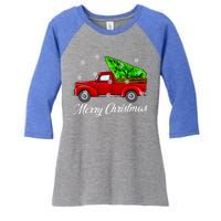 Vintage Wagon Christmas Tree Red Retro Farmer Truck Vacation Great Gift Women's Tri-Blend 3/4-Sleeve Raglan Shirt