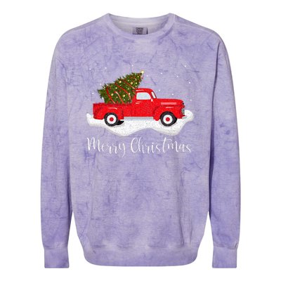 Vintage Wagon Christmas Tree On Car Xmas Red Truck Colorblast Crewneck Sweatshirt