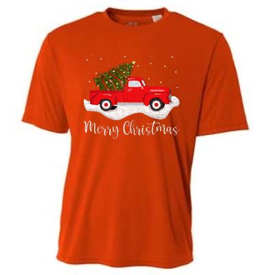 Vintage Wagon Christmas Tree On Car Xmas Red Truck Cooling Performance Crew T-Shirt