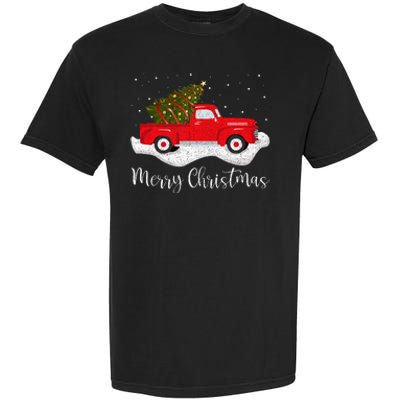 Vintage Wagon Christmas Tree On Car Xmas Red Truck Garment-Dyed Heavyweight T-Shirt