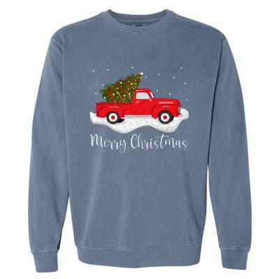 Vintage Wagon Christmas Tree On Car Xmas Red Truck Garment-Dyed Sweatshirt