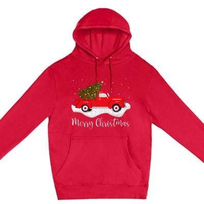 Vintage Wagon Christmas Tree On Car Xmas Red Truck Premium Pullover Hoodie