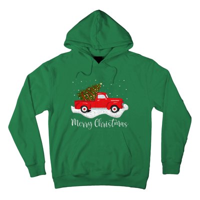 Vintage Wagon Christmas Tree On Car Xmas Red Truck Hoodie