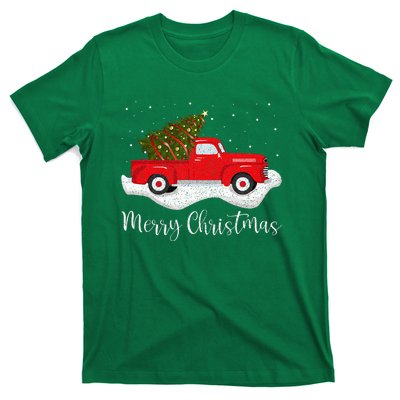 Vintage Wagon Christmas Tree On Car Xmas Red Truck T-Shirt