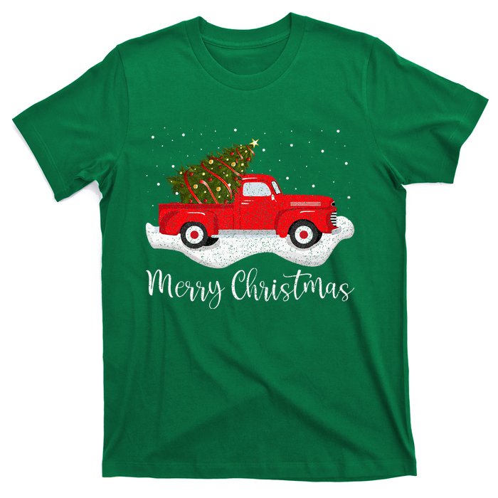 Vintage Wagon Christmas Tree On Car Xmas Red Truck T-Shirt