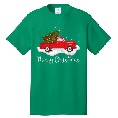 Vintage Wagon Christmas Tree On Car Xmas Red Truck Tall T-Shirt