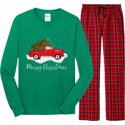 Vintage Wagon Christmas Tree On Car Xmas Red Truck Long Sleeve Pajama Set