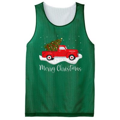 Vintage Wagon Christmas Tree On Car Xmas Red Truck Mesh Reversible Basketball Jersey Tank