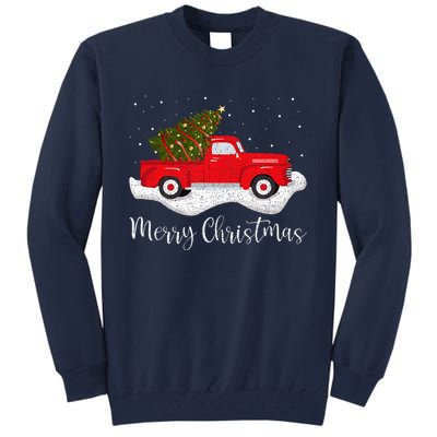 Vintage Wagon Christmas Tree On Car Xmas Red Truck Tall Sweatshirt