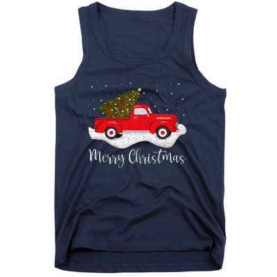 Vintage Wagon Christmas Tree On Car Xmas Red Truck Tank Top