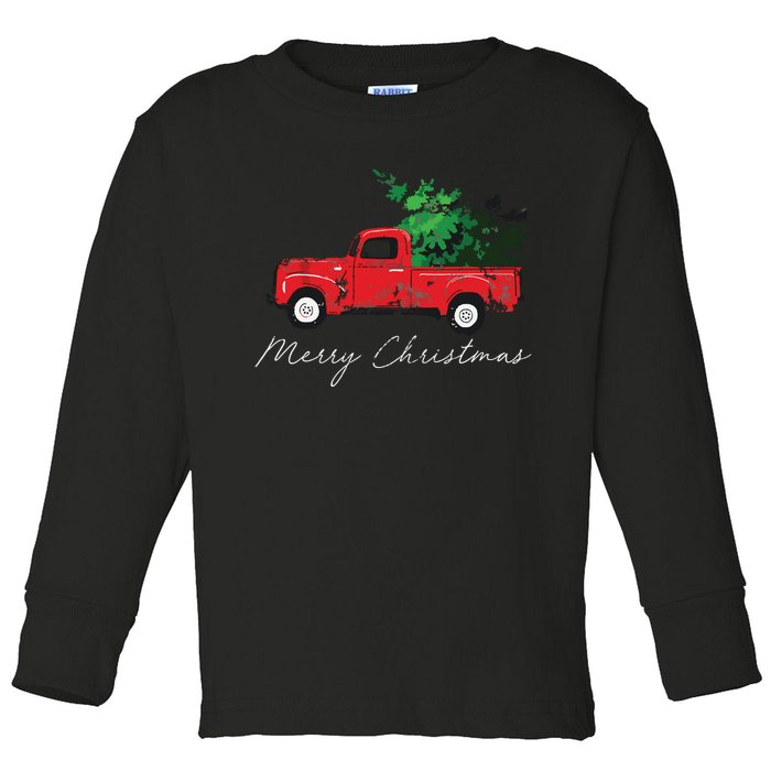 Vintage Wagon Christmas Tree On Car Xmas Vacation Toddler Long Sleeve Shirt