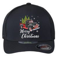 Vintage Wagon Christmas Tree On Car Xmas Red Truck Flexfit Unipanel Trucker Cap