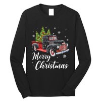 Vintage Wagon Christmas Tree On Car Xmas Red Truck Long Sleeve Shirt