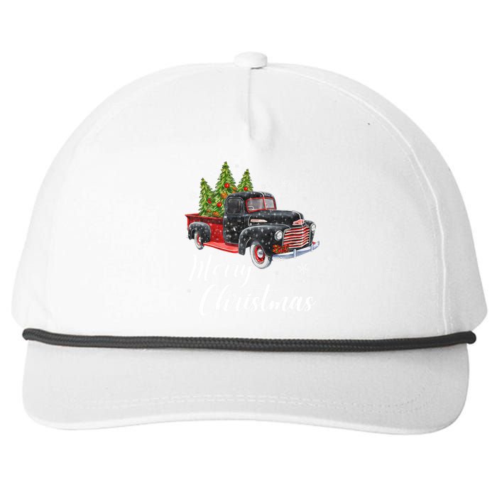 Vintage Wagon Christmas Tree On Car Xmas Red Truck Snapback Five-Panel Rope Hat