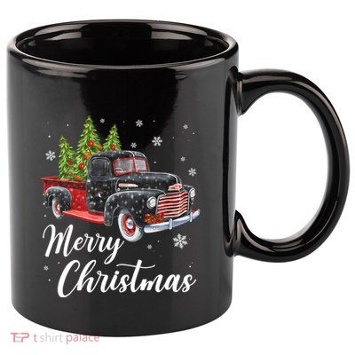 Vintage Wagon Christmas Tree On Car Xmas Red Truck 11oz C Handle Ceramic Mug