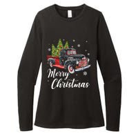 Vintage Wagon Christmas Tree On Car Xmas Red Truck Womens CVC Long Sleeve Shirt