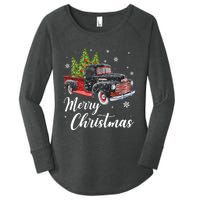 Vintage Wagon Christmas Tree On Car Xmas Red Truck Women's Perfect Tri Tunic Long Sleeve Shirt