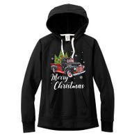 Vintage Wagon Christmas Tree On Car Xmas Red Truck Women's Fleece Hoodie