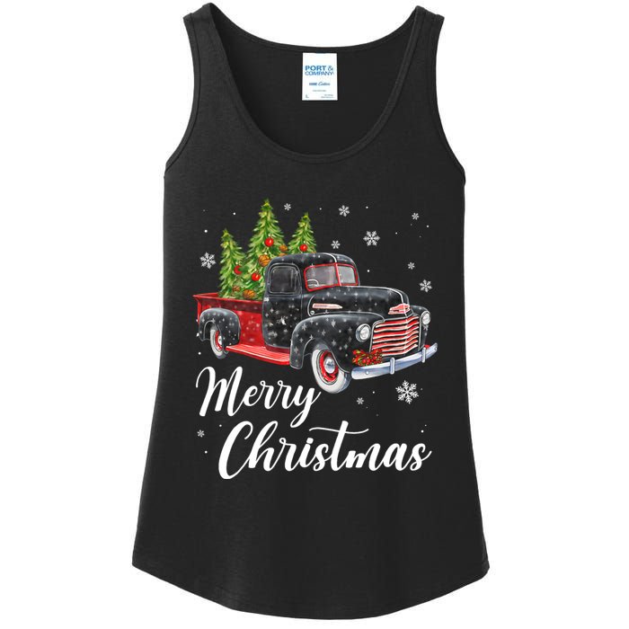 Vintage Wagon Christmas Tree On Car Xmas Red Truck Ladies Essential Tank