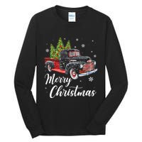 Vintage Wagon Christmas Tree On Car Xmas Red Truck Tall Long Sleeve T-Shirt