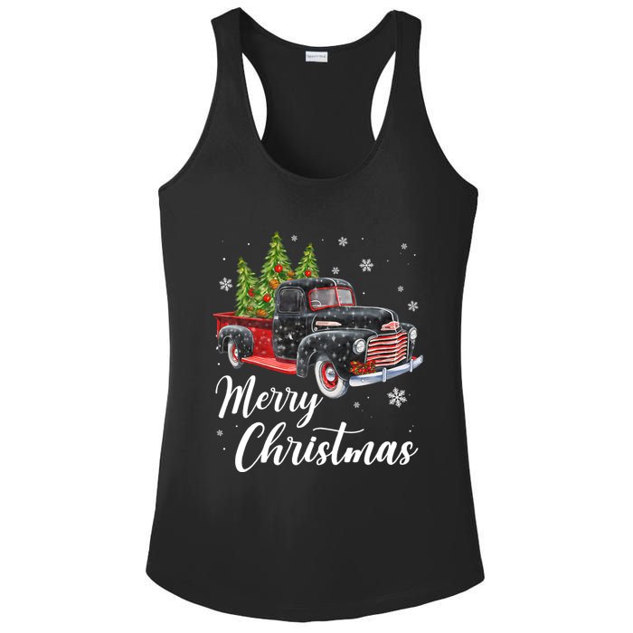 Vintage Wagon Christmas Tree On Car Xmas Red Truck Ladies PosiCharge Competitor Racerback Tank