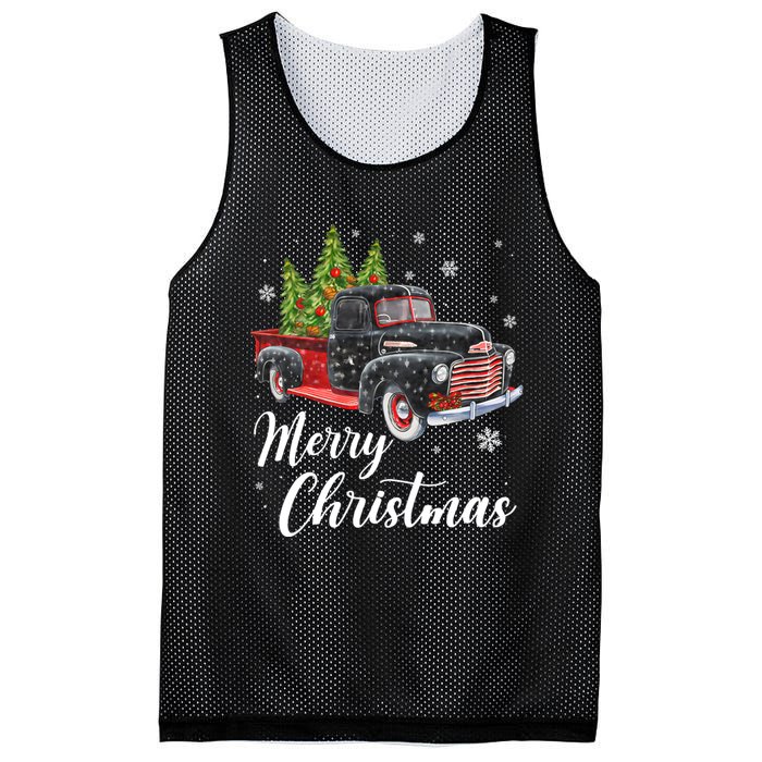 Vintage Wagon Christmas Tree On Car Xmas Red Truck Mesh Reversible Basketball Jersey Tank