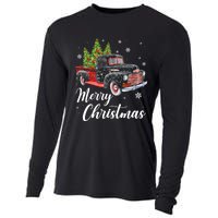 Vintage Wagon Christmas Tree On Car Xmas Red Truck Cooling Performance Long Sleeve Crew