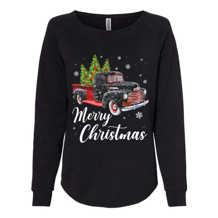 Vintage Wagon Christmas Tree On Car Xmas Red Truck Womens California Wash Sweatshirt