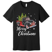 Vintage Wagon Christmas Tree On Car Xmas Red Truck Premium T-Shirt