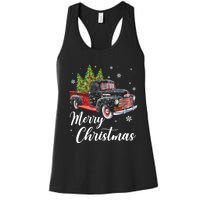 Vintage Wagon Christmas Tree On Car Xmas Red Truck Women's Racerback Tank