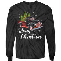 Vintage Wagon Christmas Tree On Car Xmas Red Truck Tie-Dye Long Sleeve Shirt