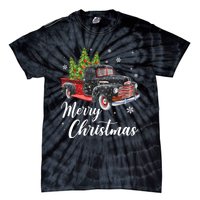 Vintage Wagon Christmas Tree On Car Xmas Red Truck Tie-Dye T-Shirt