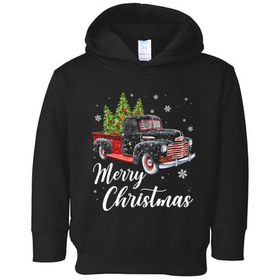 Vintage Wagon Christmas Tree On Car Xmas Red Truck Toddler Hoodie