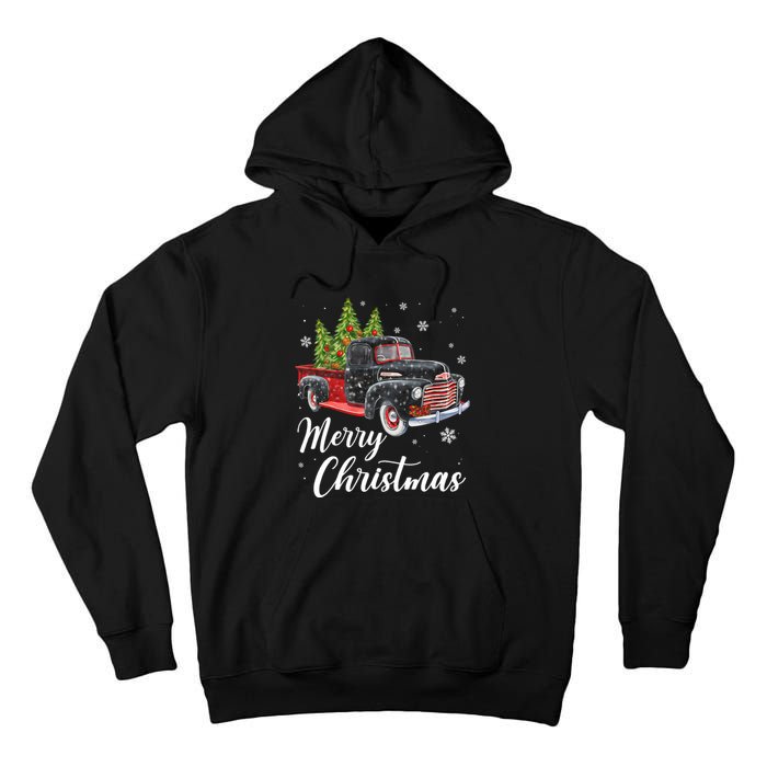 Vintage Wagon Christmas Tree On Car Xmas Red Truck Tall Hoodie